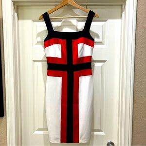 Jax White Red Black Stripe Cocktail Dress Size 4